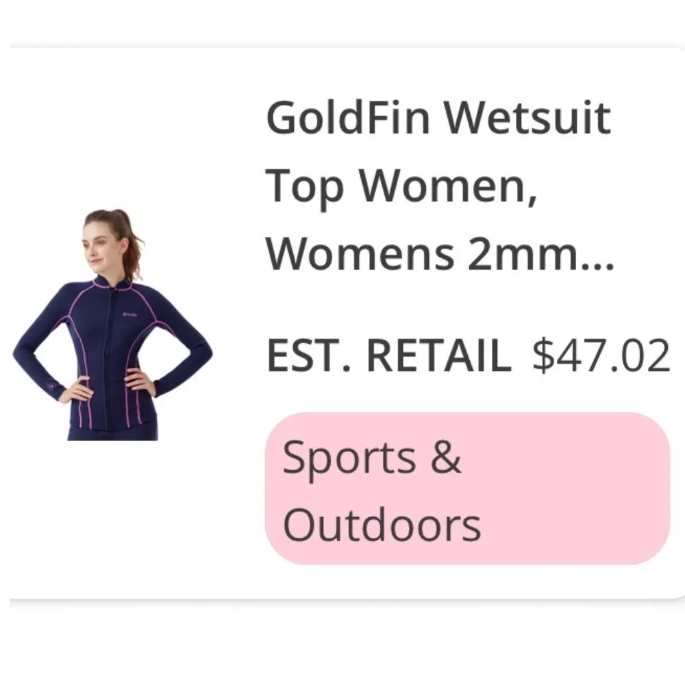 GoldFin Wetsuit Top Womens 2mm Navy Pink Excellent Zip Front Long Sleeve Jacket